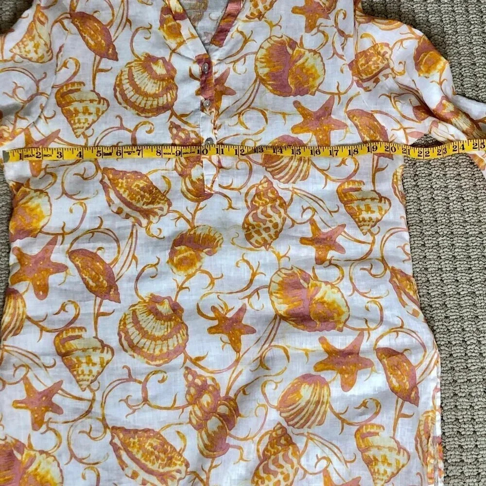 Margaritaville Summery Seashells Design Summery Linen Top, Size M - Picture 4 of 10